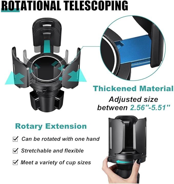 Car Cup Holder Expander, All Purpose Cup Holder Adapter with Adjustable Base, Auto Cup Organizer Expander Holder Compatible with 3.04" to 5.25" Bottles, Mugs, Drinks, Foods (2 PCS)