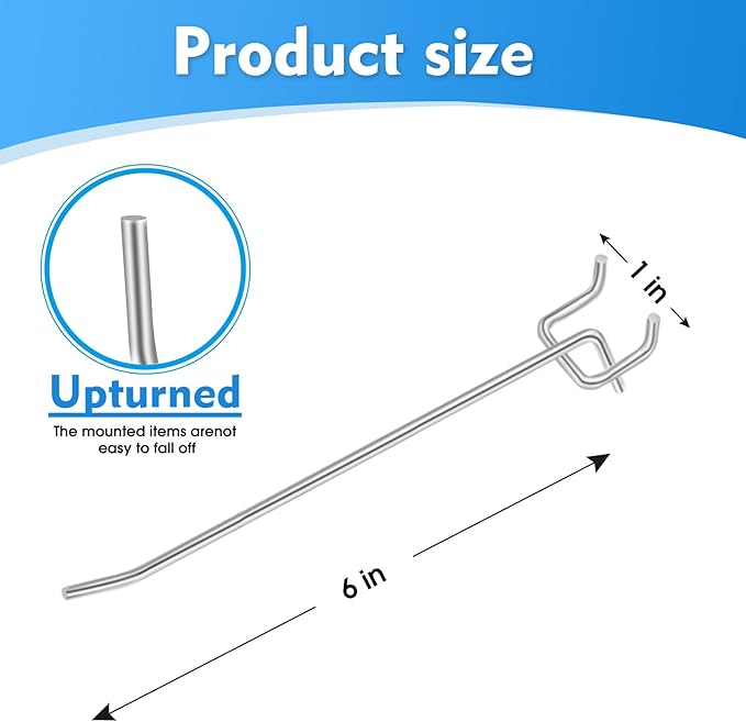 50 Pack 6 Inch Pegboard Hooks, L Shape Metal Hooks Kit for 1/4" and 1/8" Pegboard, Utility Hooks Suit for Organizing Storage 