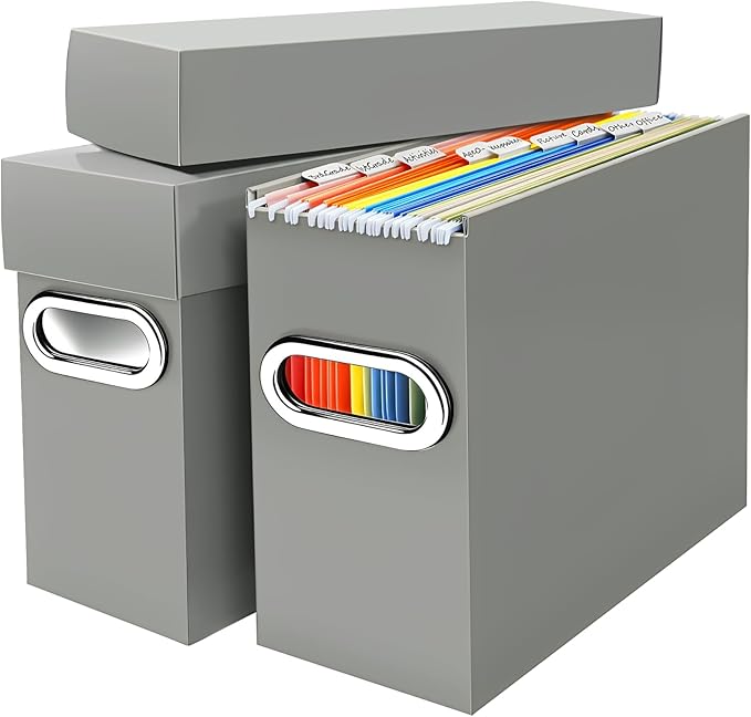 File Organizer Box with Lid & Handle, Thickened Cardboard Hanging File Folder Storage Boxes for Letter Size, Portable Filing 
