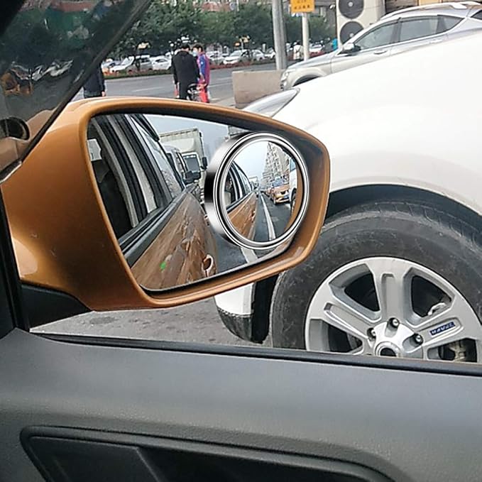 2pc 3” Adjustable large Round Stick-on Convex Spot Mirror, big HD Glass Convex Rear View Mirror,Strong Adhesive Blind Spot Mirror for Car, Van, SUV and Trucks (3"(75mm), Silver frame)