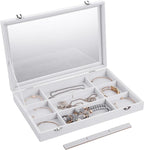 Frebeauty Velvet Jewelry Tray,12 Grid Jewelry Organizer with Clear Lid,Bracelets Holder,Jewelry Display Case with Clasp,Drawe