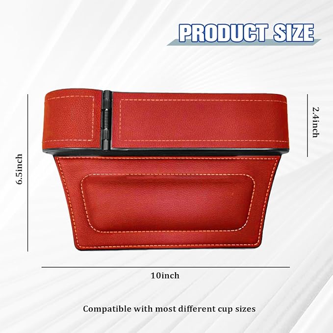 Car Seat Gap Filler Organizer with Cup Holder Expander, Leather Console Seam Filler Storage Box, Auto Front Seat Gap Organizer for Phones Keys Glasses, Universal Fit (Wine Red Driver)