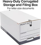 STAPLES Storage & Filing Box, Heavy-Duty with Handles & String-Button Lid, Letter Size Documents, Stackable, 4-Pack, White/Gr