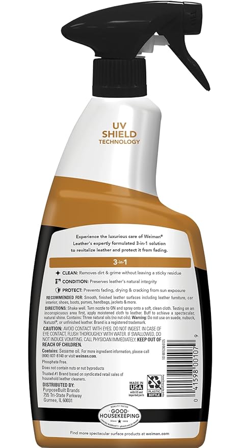 Weiman Leather Cleaner, Polish and Conditioner for Furniture, Car, Purses, Shoes, Boots and Couches- Micro Fiber Towel Includ
