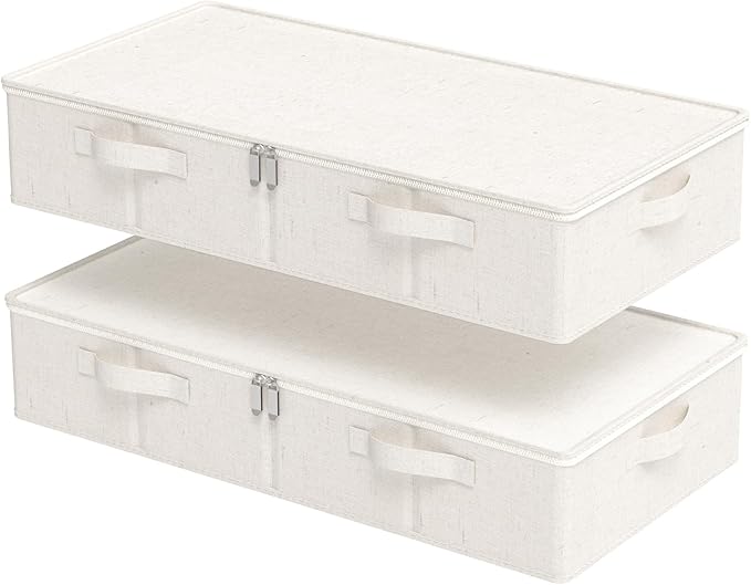 Underbed Storage Bins Compartment, Foldable Under Bed Boxes Organizer, Cube Container with Lid for Organizing Clothes, Sheets
