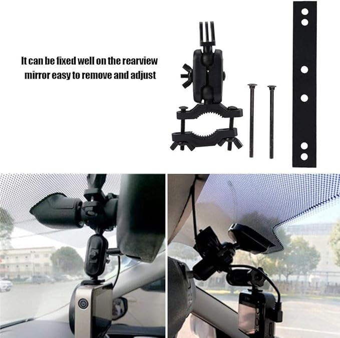 ASHATA Universal Dash Cam Mirror Mount, Dash Cam Mount Holder Car Rearview Mirror Camera Driving Recorder Bracket Support Kit Support 360 Degree Rotating, Easy Removal