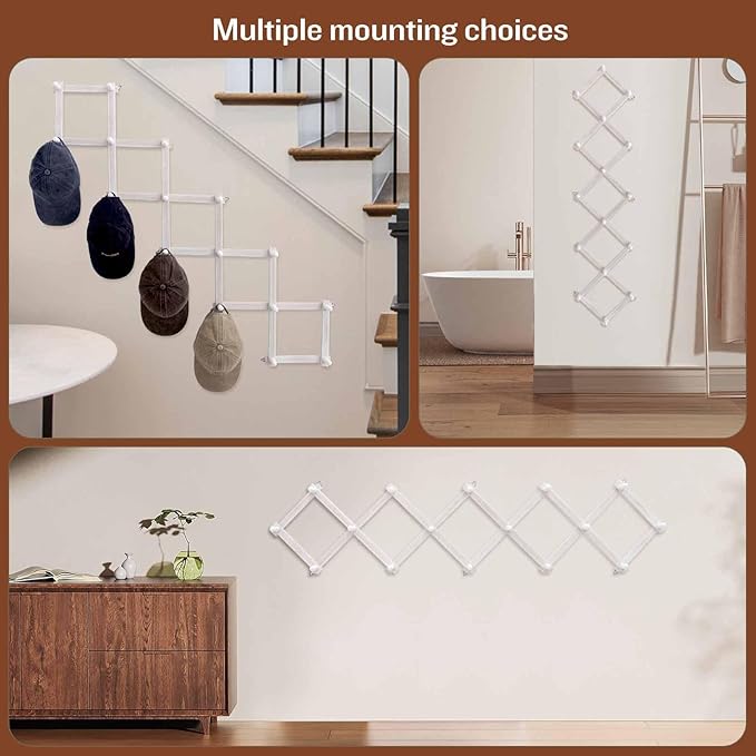 SCUNDA Rustic Wall Mounted Coat Rack with Space Saving Accordion Design, Expandable Wall Mount Coat Rack with 16 Wood Hooks, 