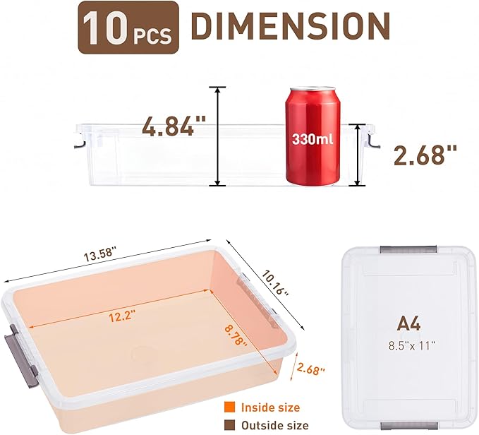 Citylife 10 PCS Plastic Storage Bins with Latching Lids Portable Project Case Clear File Box Stackable Storage Containers for
