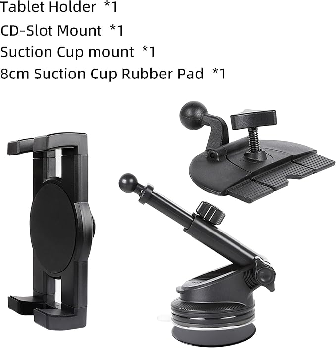 xik Universal Car Tablet Mount Holder - 2-in-1 [CD Slot + Suction Cup] Mount for Windshield, Dashboard, CD Player - Secure Stand for iPad & All Tablets 4.7" to 12.9"