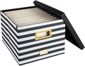 BLU MONACO | Decorative Hanging File Box with Lid | File Bins with Lids for Desk Storage | Desktop Hanging File Organizer for