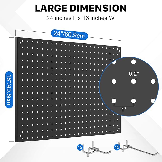 Peg Board, 3 Pack Metal Pegboard Panels Black Pegboards Wall Organizer with Frame Large Heavy Duty Peg Board with Hooks for W