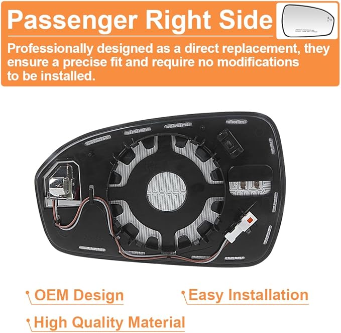 Senzeal Passenger Side Heated Mirror Glass with Blind Spot Detection BLIS for Ford Fusion 2013 2014 2015 2016 2017 2018 2019 2020 2021 DS7Z17K707C DS7Z-17K707-C (No Auto Dimming)(Right Side)