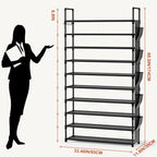 LUKYTOWER Tall Shoe Rack 10 Tier Shoe Racks Organizer for Closet 40-45Pairs,Large Capacity Storage Rack for Shoes with 5Hooks