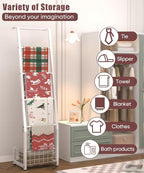 6.3ft Blanket Ladder with Storage Basket, 5 Tier Decorative Ladder Shelf Stand for Living Room & Bedroom, Wall-Leaning Blanke