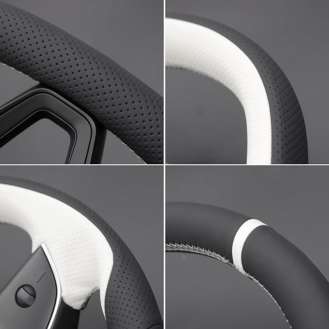 MEWANT DIY Stitching Real Leather Steering Wheel Cover Wrap for Tesla Model 3 Highland 2023-2025/Model Y 2025 Highland for Tesla Model 3/Model Y Accessories(3D Style)