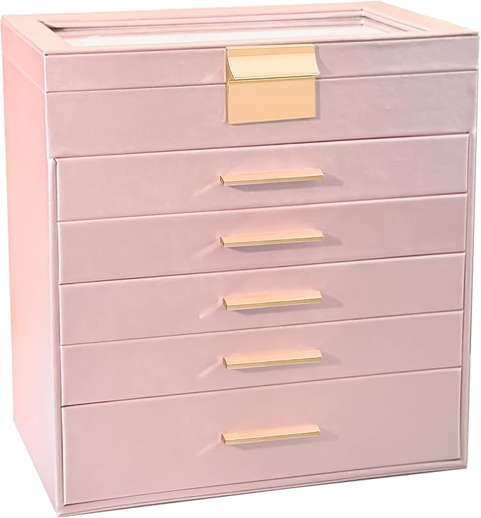 BOOVO Jewelry Boxes for Women, White and Black 6 Layer Large Jewelry Box for Necklace, Bracelet, Earrings, Rings Storage, Jew