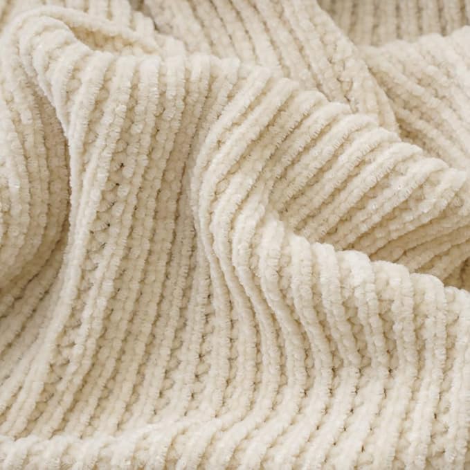 BATTILO HOME Beige Throw Blanket for Couch, Soft Chenille Knit Throws with Tassels for Home Decor, Spring Beige Throws for Co