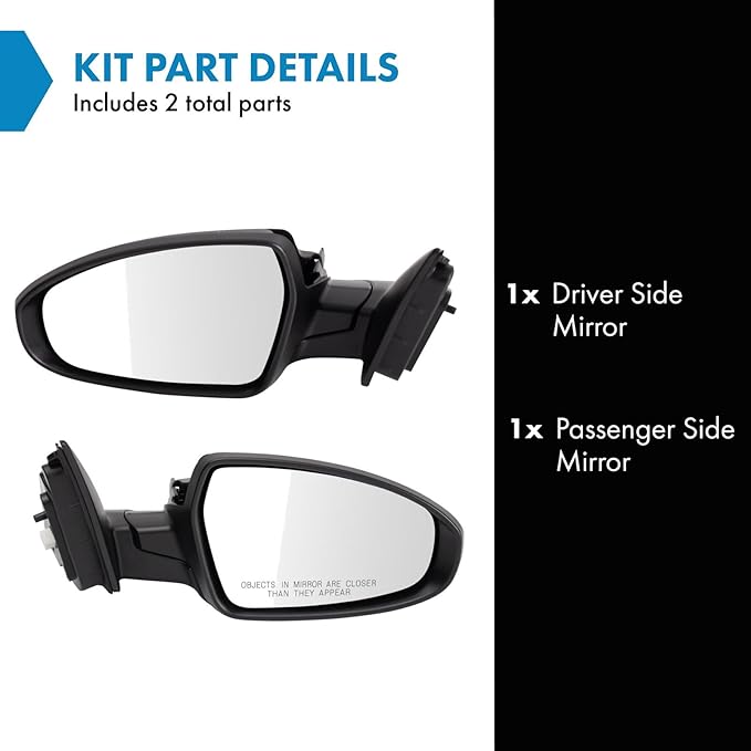 TRQ Driver & Passenger Side Power Mirror Set Smooth Black Manual Fold Compatible with 2019-2023 Kia Forte LXS FE S KI1320226 