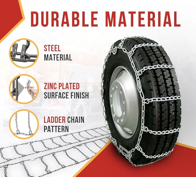 Mytee Products (Set of 2) 22.5" Twist Link Snow Tire Chain for Semi Trucks - Emergency Tire Traction Grip Chains - Snow Blowe
