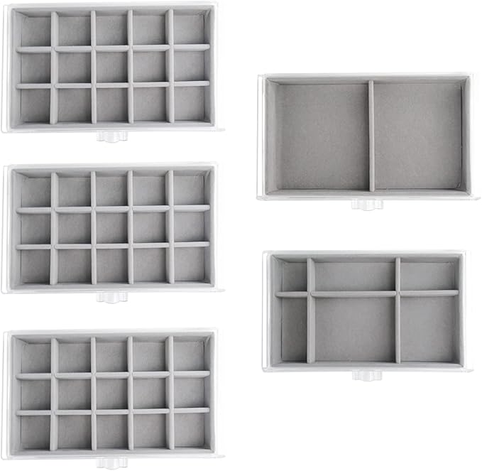 Watpot Acrylic Jewelry Box with 5 Drawers, Clear Earring Storage Organizer Display Case for Women Girls, Gray