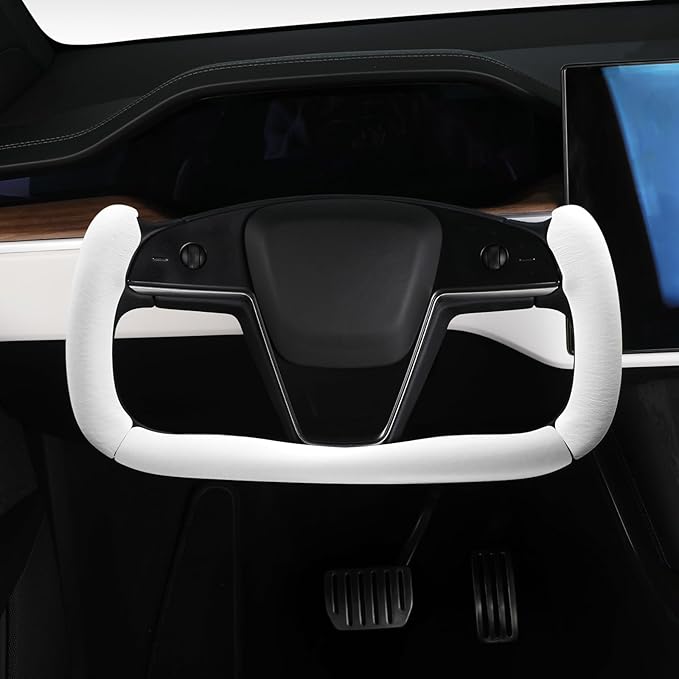 Steering Wheel Cover for Tesla Yoke Steering Wheel, Car Steering Wheel Cover for Tesla Model S 2021-Present/Model X 2021-Present Steering Wheel Accessories White