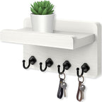 Nekon Key Holder Wall Mount, 8.5 Inch Small Home Decor Wooden Wall Organizer with 4 Hooks and Shelf, Key and Mail Holder for 