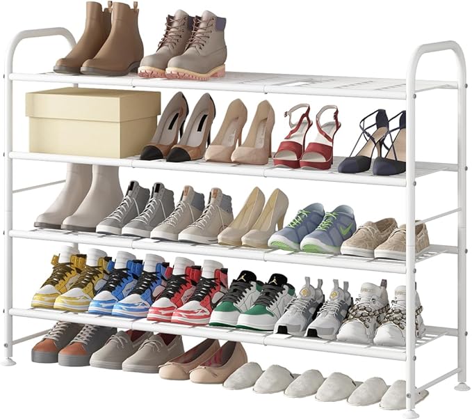 LINZINAR Shoe Rack Long 4 Tier Shoe Storage Organizer Metal Wide Shoe Shelf for Closet Entryway Bedroom 30 Paris Large Capaci