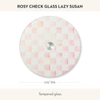 MACKENZIE-CHILDS Glass Lazy Susan, Cute Rotating Serving Board, Pink-and-White Rosy Check