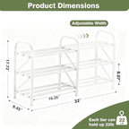 3-Tier Shoe Rack for Closet, 16"-32" Expandable ShoeRackAdjustable for Entryway Closet Doorway SturdyMetal, White