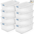 Sterilite 8-Pack Latching Box, Under Bed Storage Bins with Lids, Clear Plastic, 106 Quart - Heavy-Duty Organizing Containers 