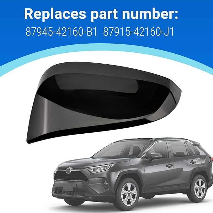 Glossy Black Door Rearview Mirror Cover Fits for Toyota 2013-2023 4Runner 2016 RAV4 HV 2013-2015 RAV4 87915-42160-J1 87945-42160-B1(Left driver side)