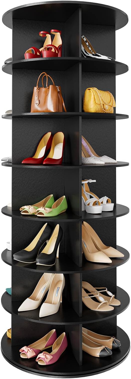 SpaceAid 7 Tier Rotating Shoe Rack Tower, Spinning Shoe Display Lazy Susan, Revolving 360 Shoe Rack Storage Round Carousel, V
