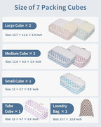 Narwey 7 Set Checkered Packing Cubes for Travel Kids Women, Durable Packing Organizer Bags for Carry on Suitcase Luggage Trav