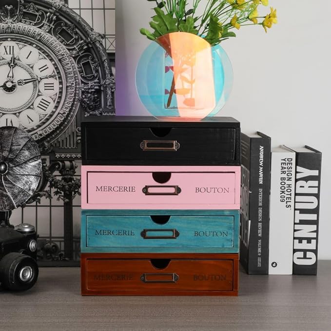 Wooden Storage Box Apothecary Drawers Vintage Wooden Drawers Wood Desktop Organizer with Drawers Countertop Drawers Library C