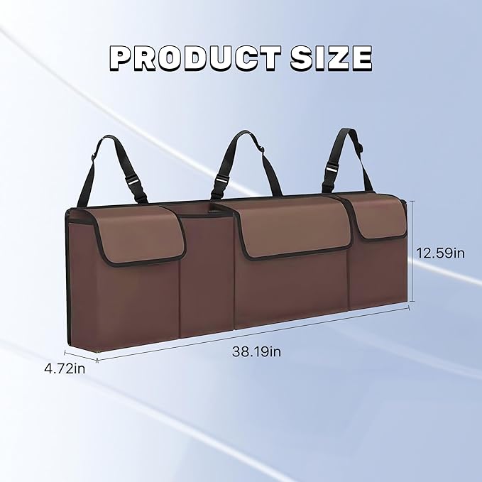 Car Trunk Organizer, Waterproof Backseat Hanging Large Storage with Adjustable Straps, Collapsible Cargo Bag with 4 Pockets,