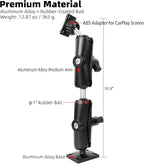 Extended Dual Arm Car Mount for CarPlay Screen - Aluminum Alloy Arm & AMPS Square Plate Base, Drill CarPlay Mount for Truck Vehicle