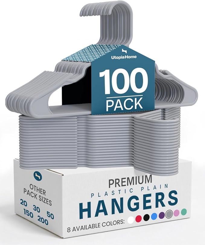 Utopia Home Plastic Hangers 100 Pack - Perfect Space Saving Clothes Hanger - Durable and Strong - Perfect Closet Organizers w