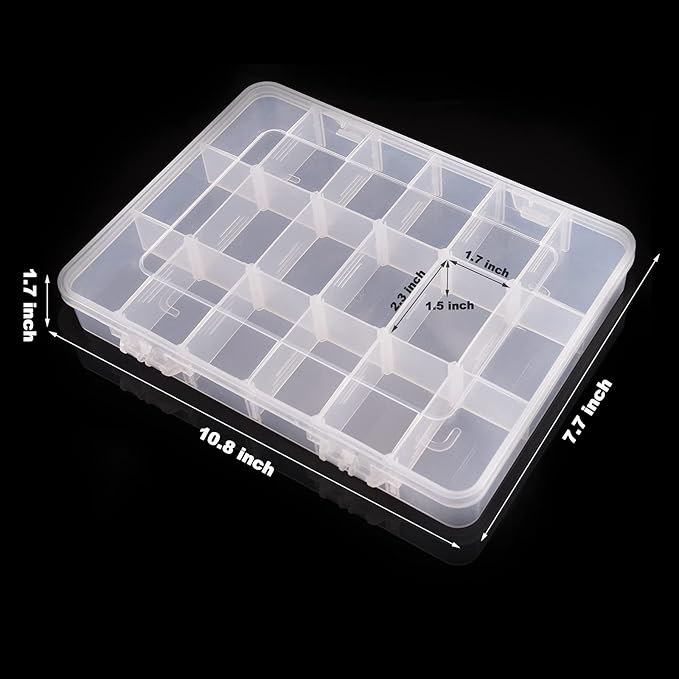Exptolii 18 Grids Plastic Organizer Box with Dividers, Clear Compartment Container Storage for Washi Tapes Beads Crafts Jewel