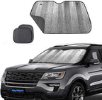 Big Hippo Windshield Sun Shade, Car Window Shade as Bonus Keep Vehicle Cool Windshield Sunshade Protect Your Car from Sun Heat & Glare Best UV Ray Visor Protector -Silver/Black (Size: 55.16X 27.5inch)