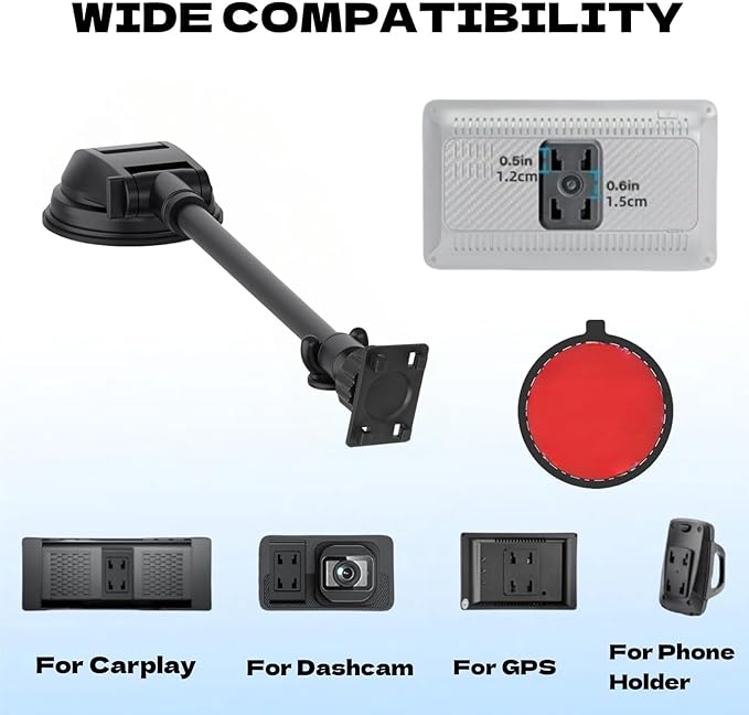 Carplay Screen Mount with 11.8” Long Arm, 360° Adjustable Aluminum Alloy Arm, Strength Windshield Dashboard Mount with 78mm Strong Adhesive Disk for All Car Display Holder