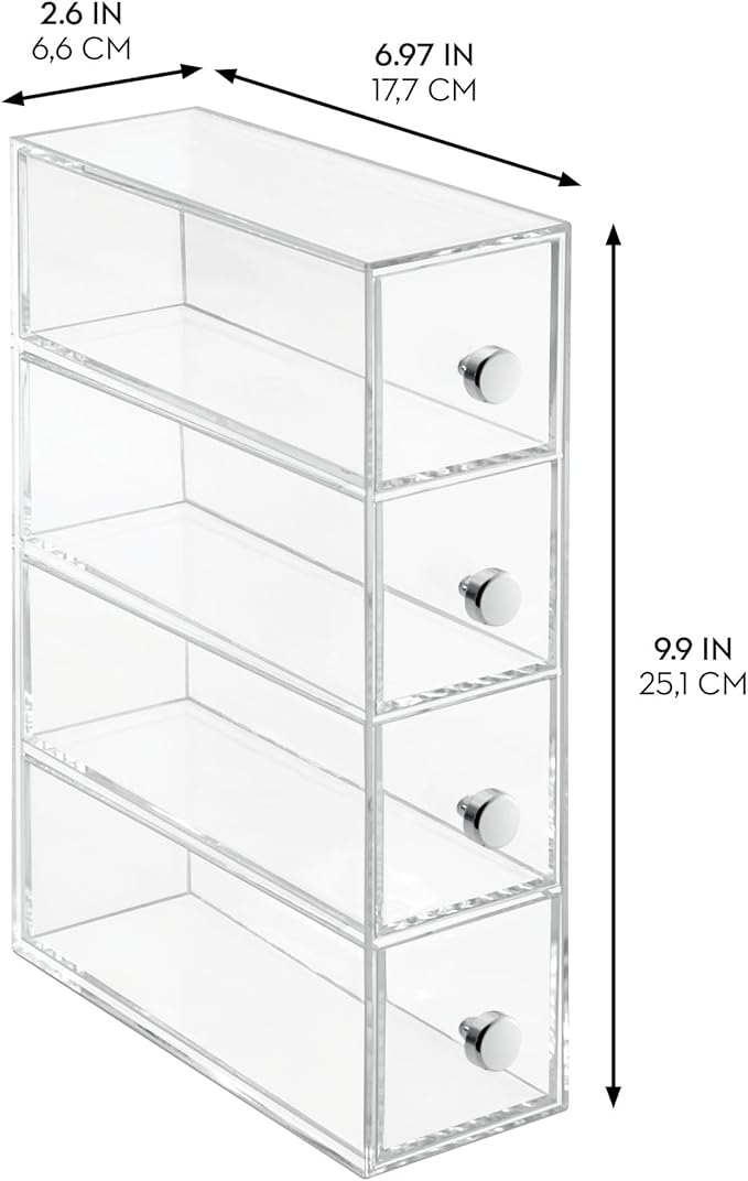 iDesign 36560EU 4-Drawer Vanity/Cosmetic Organizer, Set of 1, Clear