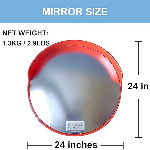 24 Inch Convex Mirror Outdoor, Security Driveway Mirror 24" PC Traffic Mirror Wide Angle with Adjustable Fixing Bracket for Garage, Warehouse, Blind Spot Mirror Indoor Outdoor 60CM