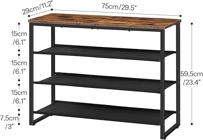 HOOBRO Shoe Rack, 4 Tier Shoe Storage Organizer with 3 Oxford Fabric Shelves and Top Panel, Holds 12-16 Pairs of Shoes for En