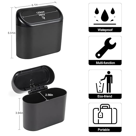 2 Packs Mini Car Trash Can Bin with Lid and 150pcs Trash Bags,Car Trash Can Bin,Car Garbage Trash Can Storage for Front Back Seat Accessories (2)… (1)
