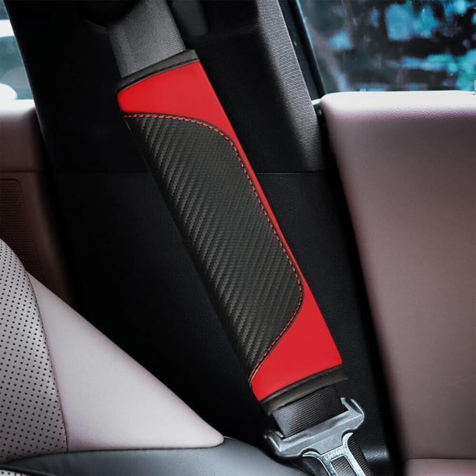2 Pack Seat Belt Shoulder Pads for Accord CR-V HR-V 2023 2024 2025 2026, Carbon Fiber Texture Strap Cover Breathable Interior Protection Cushion Accessories Kit,Red