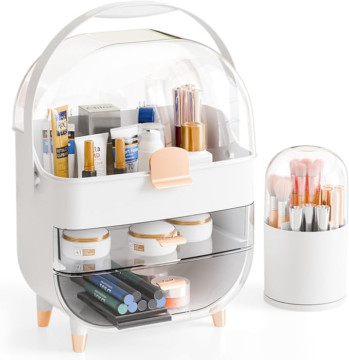 Yieach Makeup Skincare Organizer for Face Care Beauty Product,and Countertop Makeup Organizer with Cover,Make up Brush Holder
