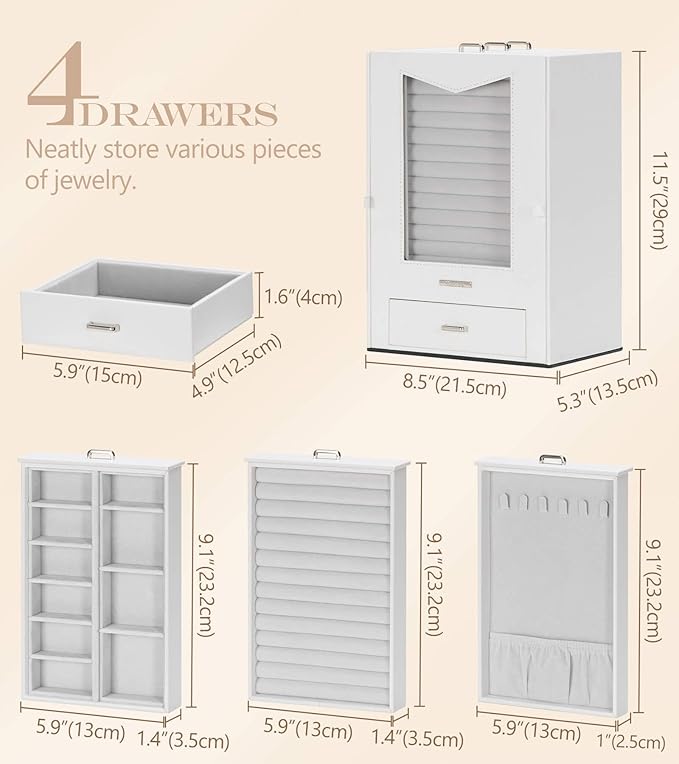 Homde Jewelry Organizer with Transparent Window Necklace Hooks Gift for Women Jewelry Box Display Case for Necklaces Rings Ea
