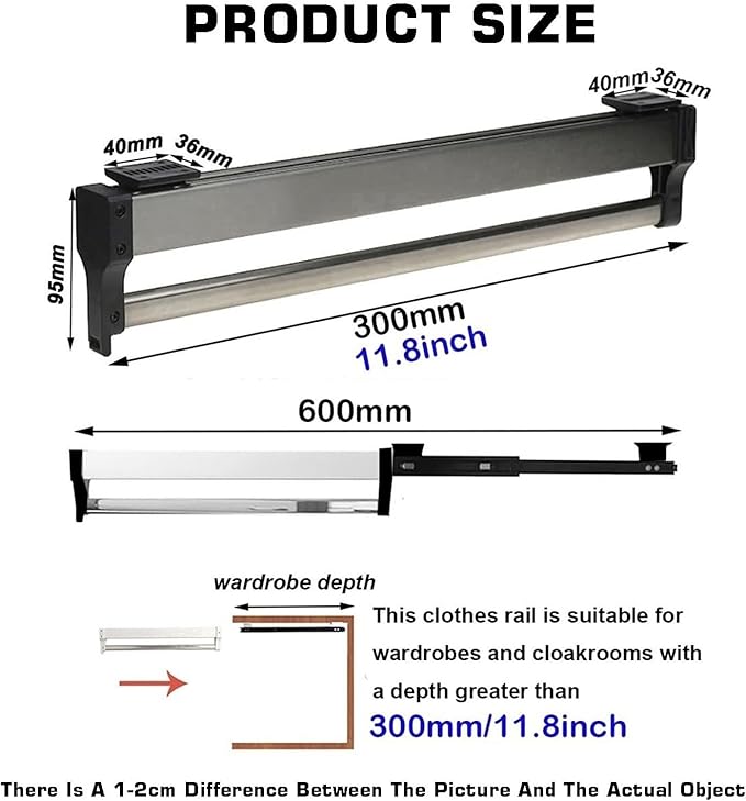 Adjustable Pull Out Clothes Rail 30-80cm, Steel Trouser Hanger Rack, Space-Saving Closet Organizer, Heavy-Duty 25kg Capacity,