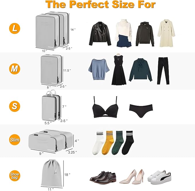 8 Set Compression Packing Cubes for Travel, Waterproof Luggage Organizers, Suitcase Organizer Set for Carry-On & Checked Bagg