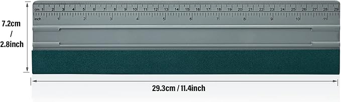 FOSHIO 12 Inch Felt Squeegee for Vinyl wtih Ruler 30CM 4 Round Corners Universal Card, Window Tint Film Installing Hard Silver PP Car Vinyl Wrap Scraper Tool